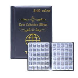 tintoke Pack of 540 coin album, coin storage album, storage for coins, coin storage, coin collection, coin storage euro, coin storage 2 euro, for coin collection (black)