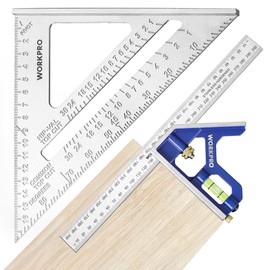 WORKPRO Try Square 300 mm & Triangular Carpenter's Square 180 mm, Protractor, Aluminium Angle Set with Spirit Level for DIY, Carpentry and Carpentry
