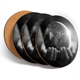 Destination Vinyl ltd Great Coasters (Set of 4) Round - BW - World Peace Climate Change Earth Drink Glossy Coasters/Tabletop Protection for Any Table Type #37081