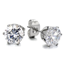 1 Pair of Cubic Zirconia, Men's Ear Studs, Women's Stud Earrings, Stainless Steel, Stainless Steel, Cubic Zirconia