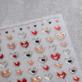 Heart Nail Art Stickers Valentine’s Day Heart Nail Stickers for Nail Art Pink Golden Hollow Heart 5D Embossed Nail Decals Jelly Heart Nail Design for Women Nail Supplies Nail Decoration Accessories