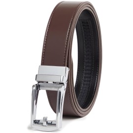 Carlo Fellini Genuine Leather Brown Ratchet Belt for Men, Dress Belt for Men, Track Adjust Belt with Buckle