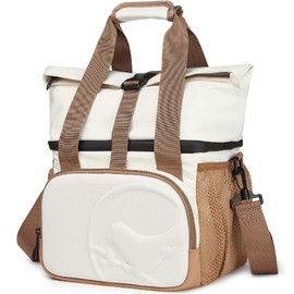 SUNNY BIRD 14L Large Insulated Lunch Bag, Leakproof and Dual Compartment Lunch Cooler Box for Women Adult and Men, Fits 21 Cans (Ivory White 01)