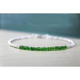 LKBEADS Unisex Chrome Diopside 3 mm Rondelle Faceted Beads 7 Inch Stacking Bracelet with 925 Sterling Silver - Silver Plated Clasp, Stone Sterling Silver Metal, Chrome Diopside