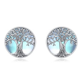 LEECCI Tree of Life Stud Earrings 925 Sterling Silver Moonstone Heart Jewelry Tree of Life Earrings Gift for Women Mom