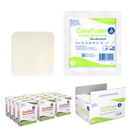 Dynarex CuraFoam Foam Dressing, Non-Bordered, Sterile, Provides Cushioned and Moist Wound Care, 4" x 4.25", Pack of 120