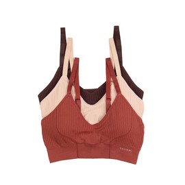 Tahari Women's 3-Pack V-Neck Seamless Comfort Bra, Marsala
