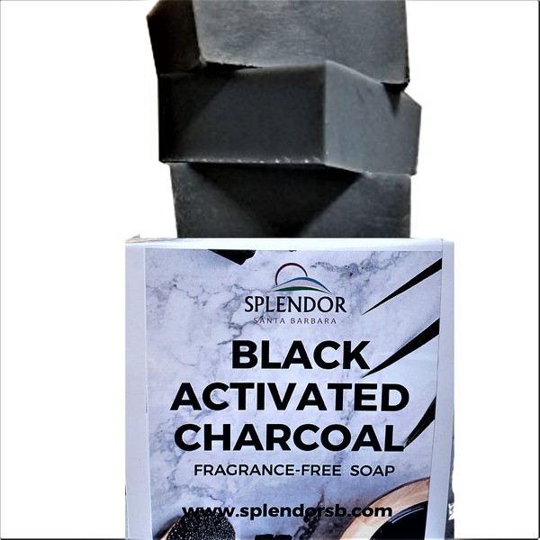 Splendor Black Activated Charcoal Soap Bars Unscented, 100% Natural Coconut Oil - Acne, Odor, Handmade, Vegan, Moisturizing for Sensitive Skin Hand Body and Face