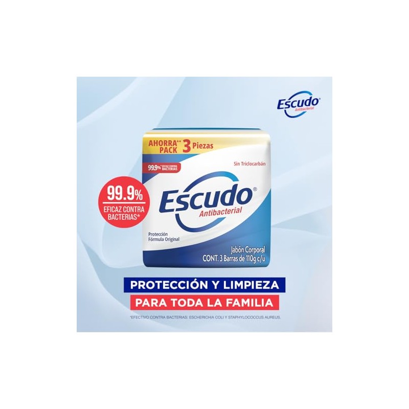 Escudo Antibacterial, Jabón de Tocador Protección Fórmula Original, 3 barras