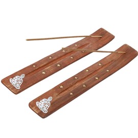 RDNKVB 2 Pack Wooden Incense Burner Buddha Pattern Handmade Incense Burner with Ashtray Ideal for Home Decor, Meditation and Yoga