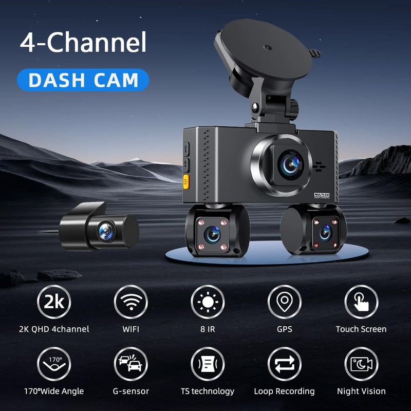 4K Quad Dash Cam - Built-in GPS & WiFi -