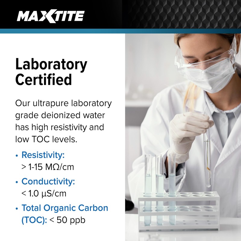 MAXTITE Type II Deionized Water - Laboratory Grade (4 Gallons)