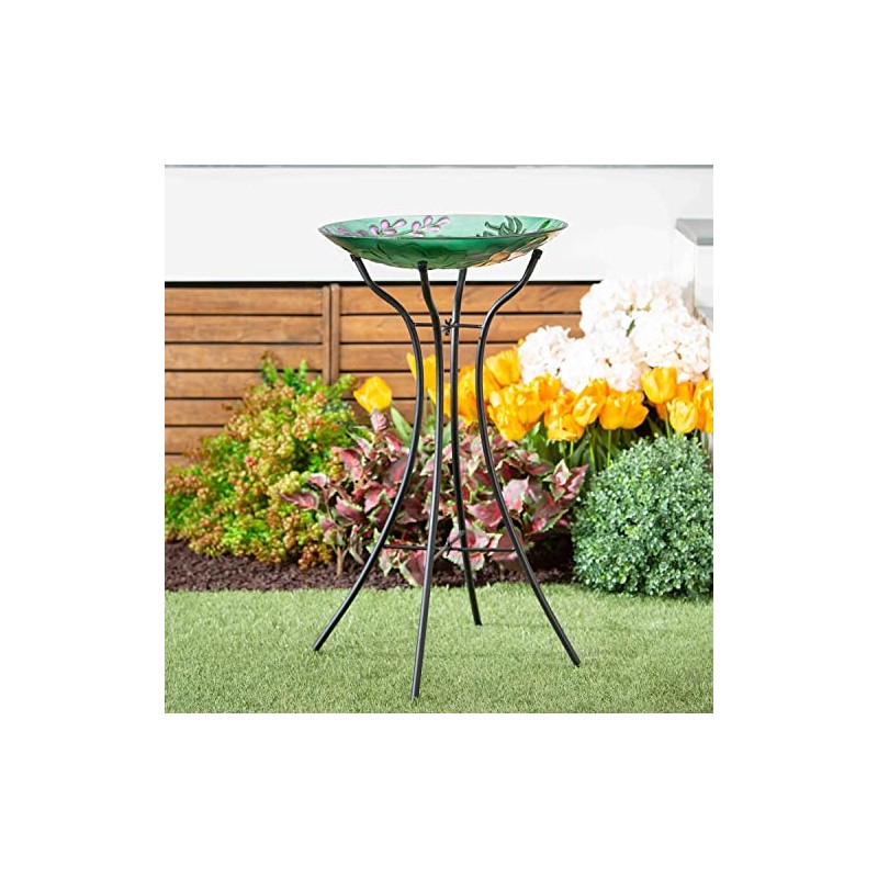 Evergreen Garden Metal Hourglass Shape Bird Bath Stand for Outdoors