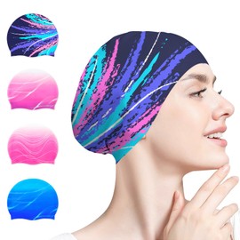 Ausletie Swim Cap for Women Adult, Silicone Swimming Waterproof Bathing Cap Swimming Hat for Long Hair to Keep Hair Dry