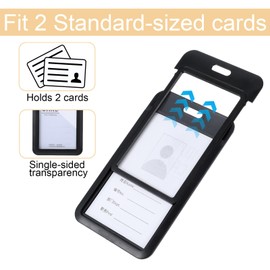 HJZHII 2PCS ID Badge Holder, Sliding Card Protector Pouch Double-Sided Transparent Windows Work Badge Sleeve Vertical Hard Plastic Case for ID Credit Cards Driver's Licenses and Passes(Black)