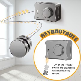 Retractable Clothesline Indoor Outdoor Clothes Line Kit, Heavy Duty Clothes Drying Laundry Line 16.7ft Wall Mounted Drying Rack Non-Sagging Air Dry Clothing Travel Clotheslines (Metallic Grey)