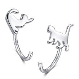 CHIC & ARTSY 925 Sterling Silver Animal Ear Huggie Hoops Small Paw, Butterlfy, Cat Huggie Hoop Earrings, Modern Second Hole Earrings for Women, Sterling Silver, No Gemstone