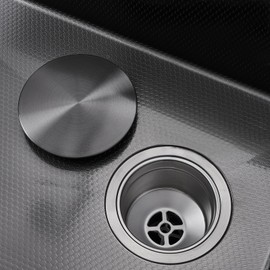 QruiLanTu Only 2pcs Drain Cover Kitchen Sink Drain Lid Cover 304 Stainless Steel Flat Decorate Cover,Fits 3 1/2" Standard Kitchen Sink Drain Assembly Basket Stopper(Black)