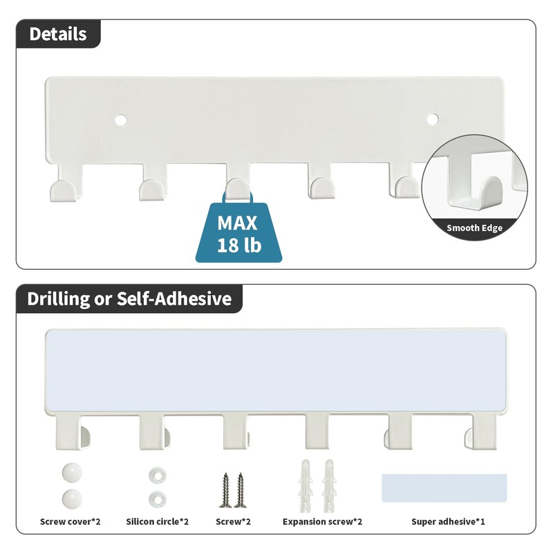 GTK Key Holder for Wall, Key Hooks with 6 Hooks,