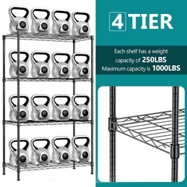 IZEUK Storage Shelving Heavy Duty 4-Tier Utility Shelves Wire Rack for Home Kitchen Office Black 1000 lbs (13.7" D x 29.5" W x 47.2" H)