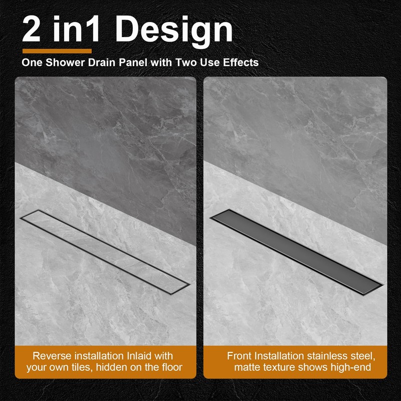 EBYTE Black Linear Shower Drain 24 Inch - SUS 304
