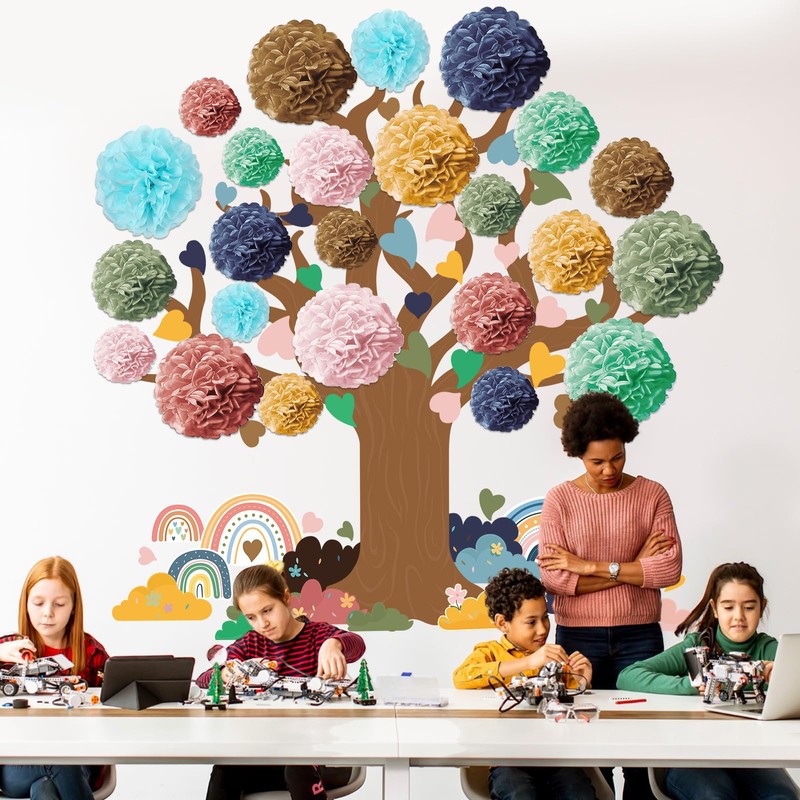 Pajean 84 Pcs Classroom Tree Bulletin Board Set Groovy Hippie