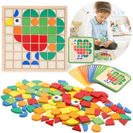 Zycolo Montessori Tangram Educational, Geometric Shapes Puzzle Toys with 120Pcs Wooden Puzzle Blocks and 20Pcs Cards, Colorful Pattern Montessori Children's Educational Gifts for Kids Ages 3 and Up