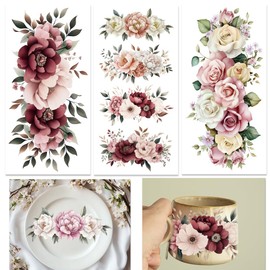 ORIGACH 3 Sheets Vintage Blooming Flowers Rub on Transfers, Rub on Stickers for Home Furniture Decal Stickers for Wood DIY Craft Scrapbooking Home Decor 5.9" x11.8"