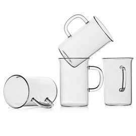 LUXU Glass Coffee Mugs(Set of 4)-17 oz,Clear Beer Mugs,Glass Tea Cups with Comfortable Handle,Lead-free Drinking Glasses,Perfect for Latte,Espresso,Juice,Water,Milk or Hot and Cold Beverage