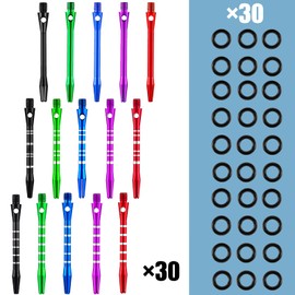 30 Pcs Aluminum Dart Shafts for Steel Tip 50 mm 53 mm Dart Stems Dart Accessories with 30 Rubber Rings 120 Replacement Flights and 1 Dart Wrench for Outdoor Indoor Sports(Multicolor)