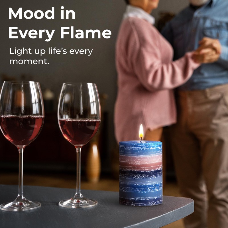 CraftyCrocodile Decorative Scented Pillar Candle - Handcrafted Navy Blue Candles