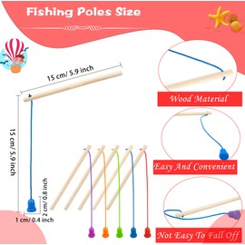 20 Pcs Kids Wooden Magnetic Fishing Poles Mini Magnetic Fishing Rods Toy Fishing Pole for Kindergarten Preschool Boys Girls Fishing Game Activity, 5 Colors