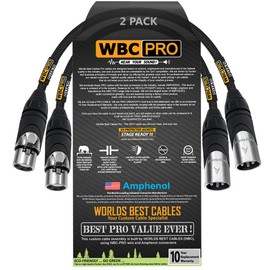 WORLDS BEST CABLES 2 Units - 0.25 Meter - WBC-PRO-QUAD Ultra-Silent Ultra-Flexible Balanced Star-Quad Cable with Amphenol Male & Female XLR Plugs & Black Tweed Jacket