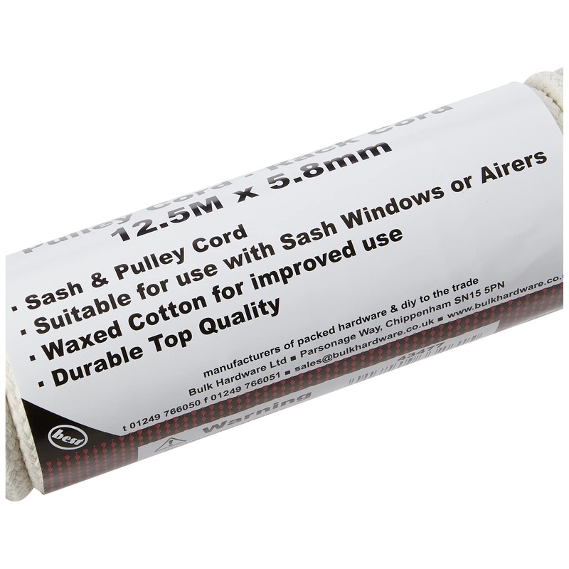 Merriway BH03161 Waxed Cotton Sash Window Pulley Cord, 12.5M x
