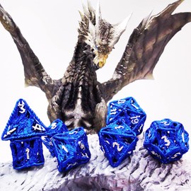HAOMEJA Hollow Dragon Dice DND Metal Dice Set 7 Role Playing Dice D&D Dungeons and Dragons Dice (Blue)…