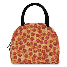 ZzWwR 3d Pizza Pepperoni Reusable Lunch Tote Bag with Front Pocket Zipper Closure Insulated Thermal Cooler Container Bag for Man Women Work Picnic Travel Beach Fishing
