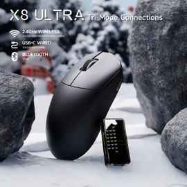 ATTACK SHARK X8 Ultra kabellose Gaming-Maus, 55 g, superleicht, mit PixArt 3950MAX Sensor, 42000 DPI, Tri-Mode BT/2,4 GHz/verkabelt, 8000 Hz Polling-Rate, 500 mAh Akku, Dual-Treiber, für PC/PS/Mac