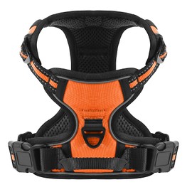 Belababy Dog Harness Small Medium Large No Pull, Adjustable Reflective Front Clip Dog Harness with Easy Control Handle, 2 Metal Rings for Training or Walking, Orange XL