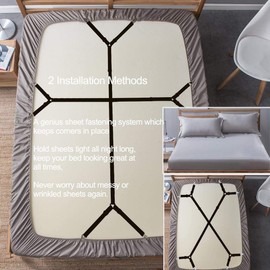 Sujetadores de sábana de Cama - Cruzado Ajustable Tirantes elásticos Sujetasábanas Portaherramientas Correas Clip para sábanas, Fundas de colchón, Cojín para sofá (2 Pcs Negra)