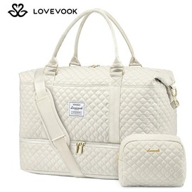 LOVEVOOK Weekender Bag Travel Duffel Bag with Shoe Compartment and Toiletry Bag for Women,Carry on Overnight Bag:_White_M