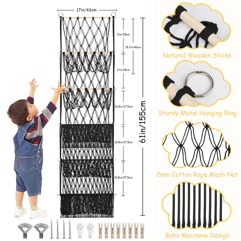 iHansee 5 Tier Stuffed Animal Storage Shelf Net, 17x61 Inch