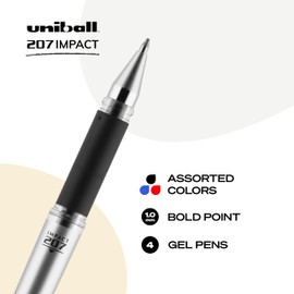 uniball 207 Impact Gel Pens, Bold Point (1.0mm), Assorted Colors, 4 Pack