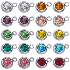 SUNNYCLUE 1 Box 40Pcs 10 Colors Stainless Steel Rhinestone Charms Bulk Crystal Charm Round Beads Mini Small Birthstone Charms for Jewelry Making Charms Necklaces Bracelets Earrings DIY Crafts Women,