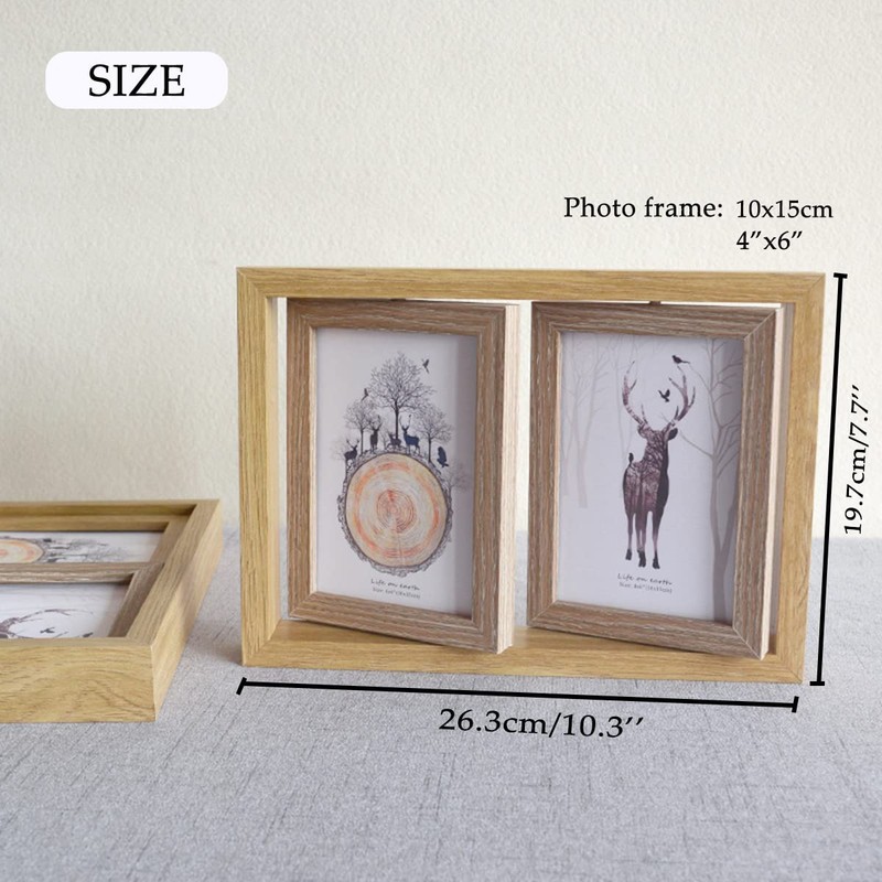 Double Sided Rotate Photo Frame,Wooden Photo Frame,Holds 4 Photos 6x4,Wedding