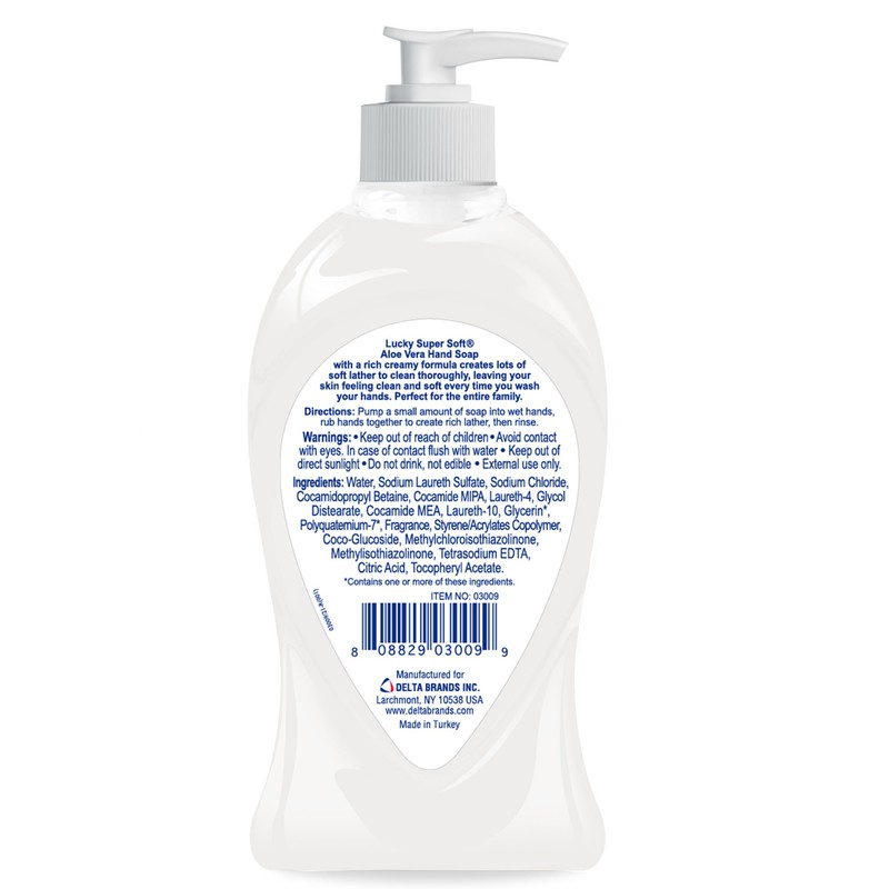 Lucky Super Soft Liquid Hand Soap, Aloe Vera, 13.5 Fluid
