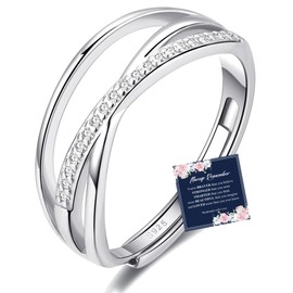 Sterling Silver Thumb Rings for Women S925 Silver Rings Cubic Zirconia Eternity Ring Minimalist Silver Ring Adjustable Open Ring for Girl With Inspirational Card