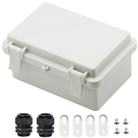 Zulkit IP65 Waterproof ABS Plastic Electrical Box - Hinged Shell, 2 Cable Glands, 5.9 x 3.9 x 2.8 inch