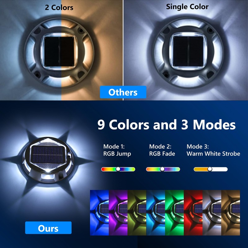 Solar Deck Light Outdoor, 6 Pack 9 Colors in 1