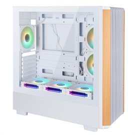 ATX Mid Tower PC Gaming Case - Walnut Wood Front - Tempered Glass Side Panel - Six 120mm ARGB PWM Fans Included High Airflow - Dual Chamber Design - Support 360 RAD for ATX/mATX/ITX Motherboard White