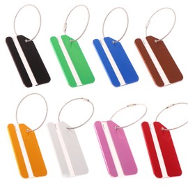 Luggage Tag 8 Pcs, 8 Pieces Metal Luggage Tags Business Card Holder, Travel ID Bag Tag for Travel Luggage Identifier with Stainless Steel Loops, Aluminium Suitcase Labels Baggage Tags Card Holders